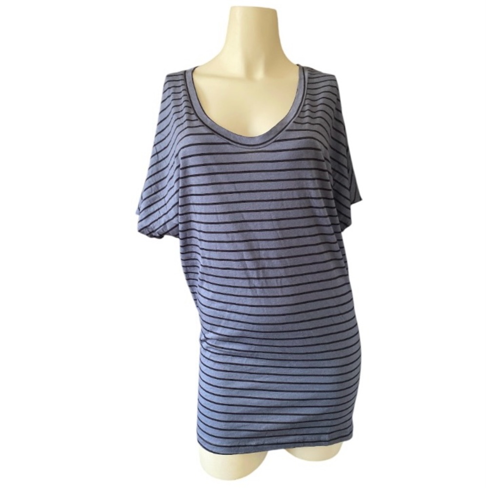 KIRRA Gray Striped Short Sleeve Cotton Blend Breathable Oversized Shirt XS.